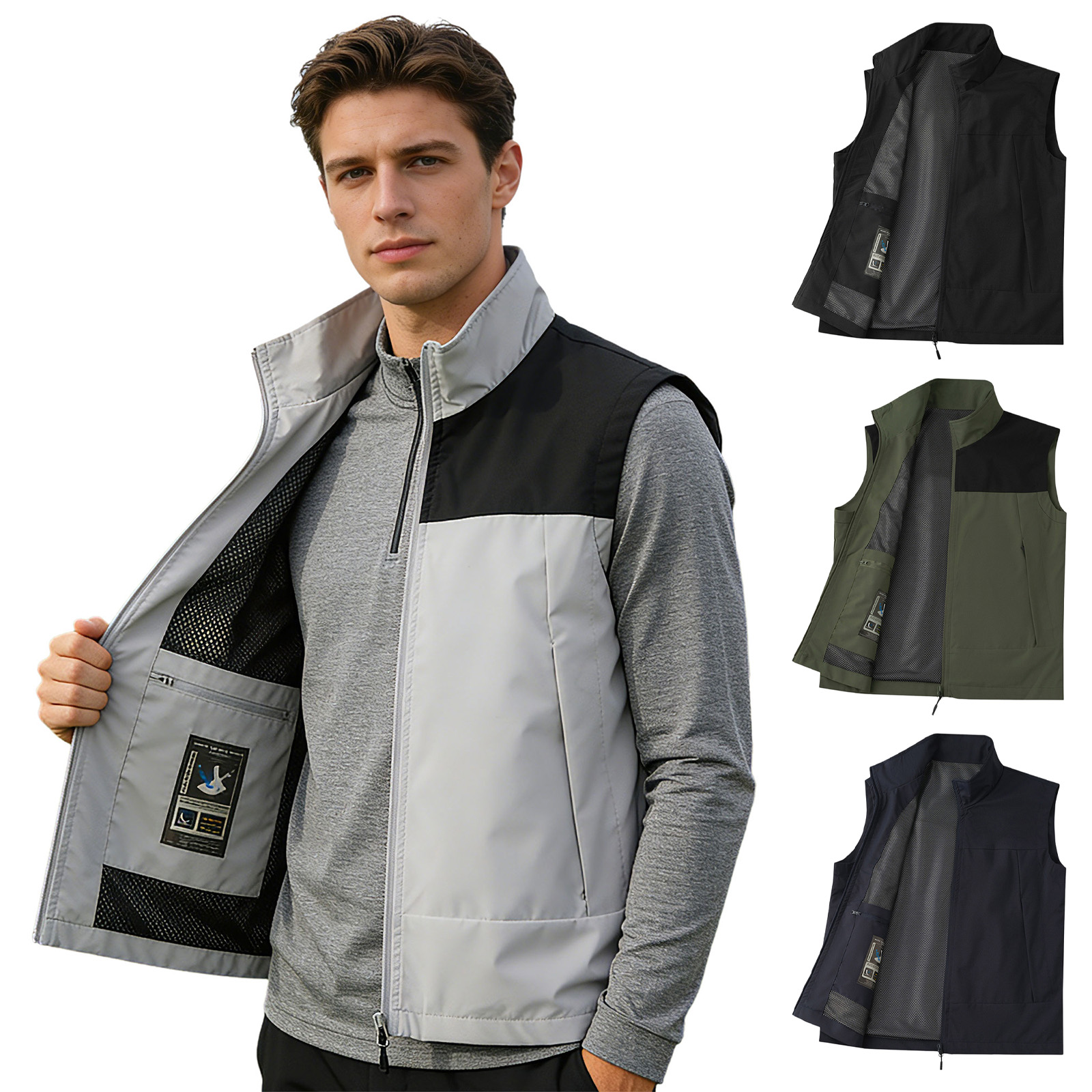 Outdoor Camping In Winter - # M-5XL Erkek Golf Yeleği, Dik
