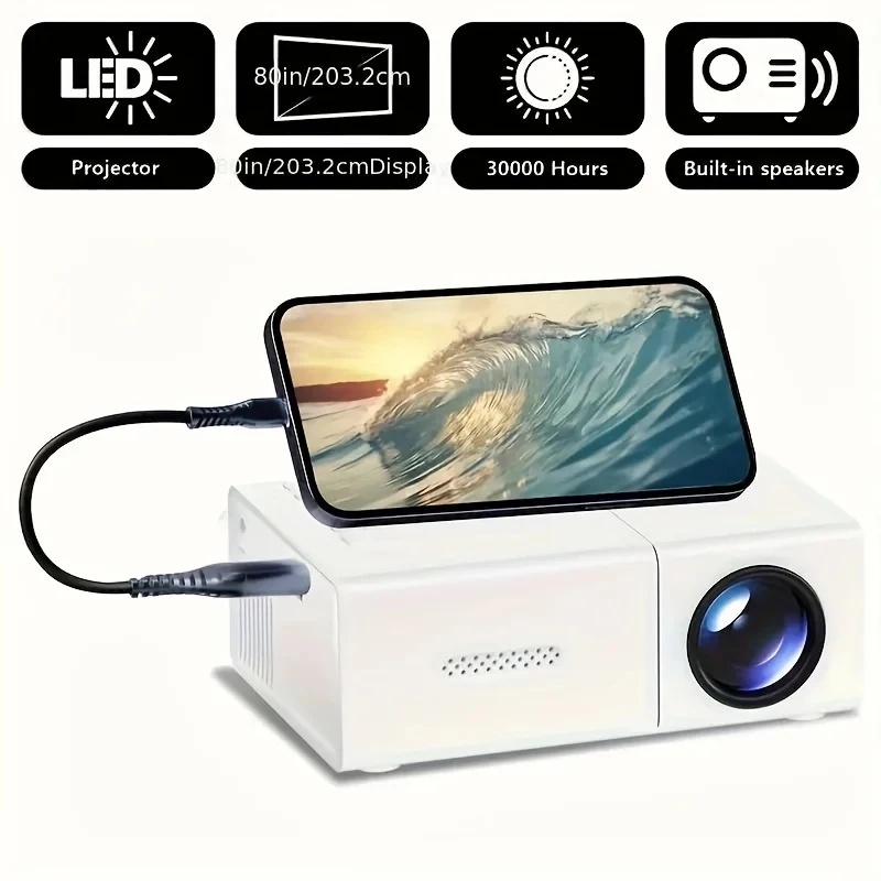 Outdoor Camping Videos - 1080P LED Mini Projektör, Uzaktan Kumandalı